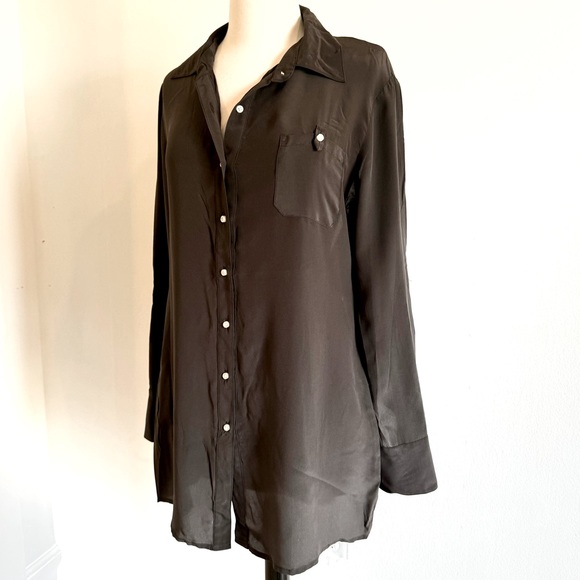 Lia Kes Open Back Backless Silk Button Down Dress or Shirt Small - Picture 3 of 8